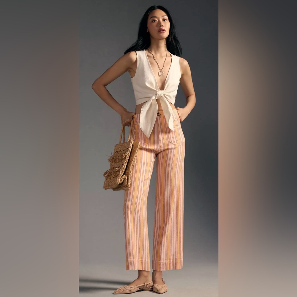 Maeve The Colette Linen Cropped Stripe Pants